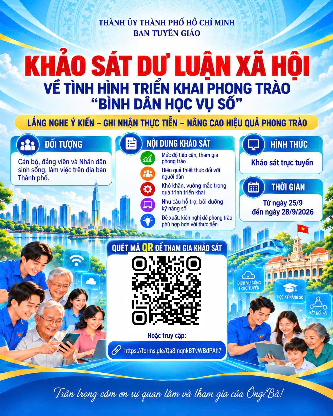 Điều tra dư luận xã hội trực tuyến Về mức độ tiếp cận, tham gia và đánh giá của người dân đối với Phong trào Bình dân học vụ số trên địa bàn Thành phố Hồ Chí Minh